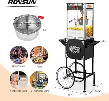 Amazon.com: ROVSUN Popcorn Machine with Cart, Wheels & 8 Oz Kettle